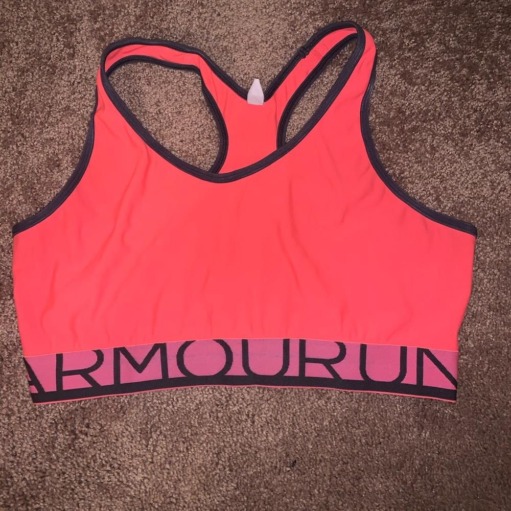 orange under armour sports bra